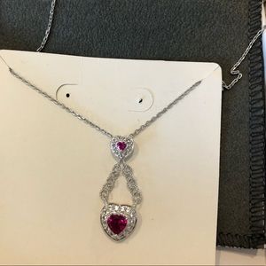 Beautiful Sterling Silver and Simulated Ruby Heart ❤️ Drop Necklace